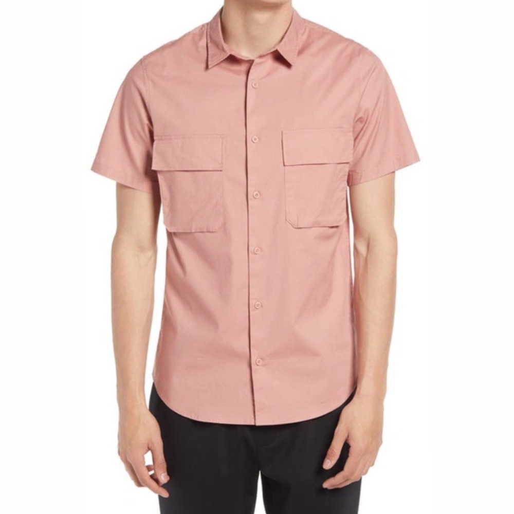OPEN EDIT Stretch Short Sleeve Button-Up Utility Shirt
